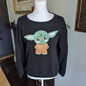 Star Wars Grogu Mando Yoda Black Embroidered Sweatshirt Kids XL Womens Small 33